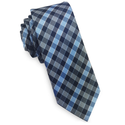Dark Blue, Light Blue & Grey Check Skinny Tie