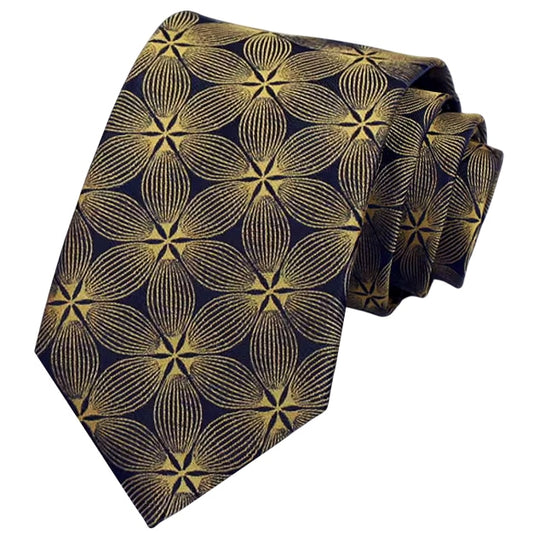 Dark Blue with Gold Symmetrical Floral Mens Tie
