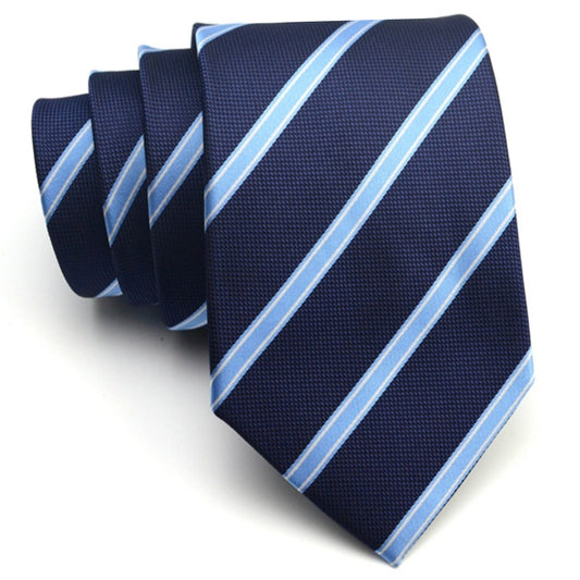 Dark Blue with Sky Blue & Narrow White Stripes Tie