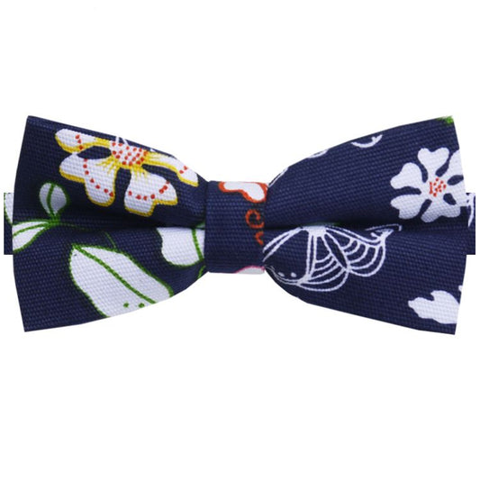 Dark Blue with Spring Flowers Pattern Bow Tie