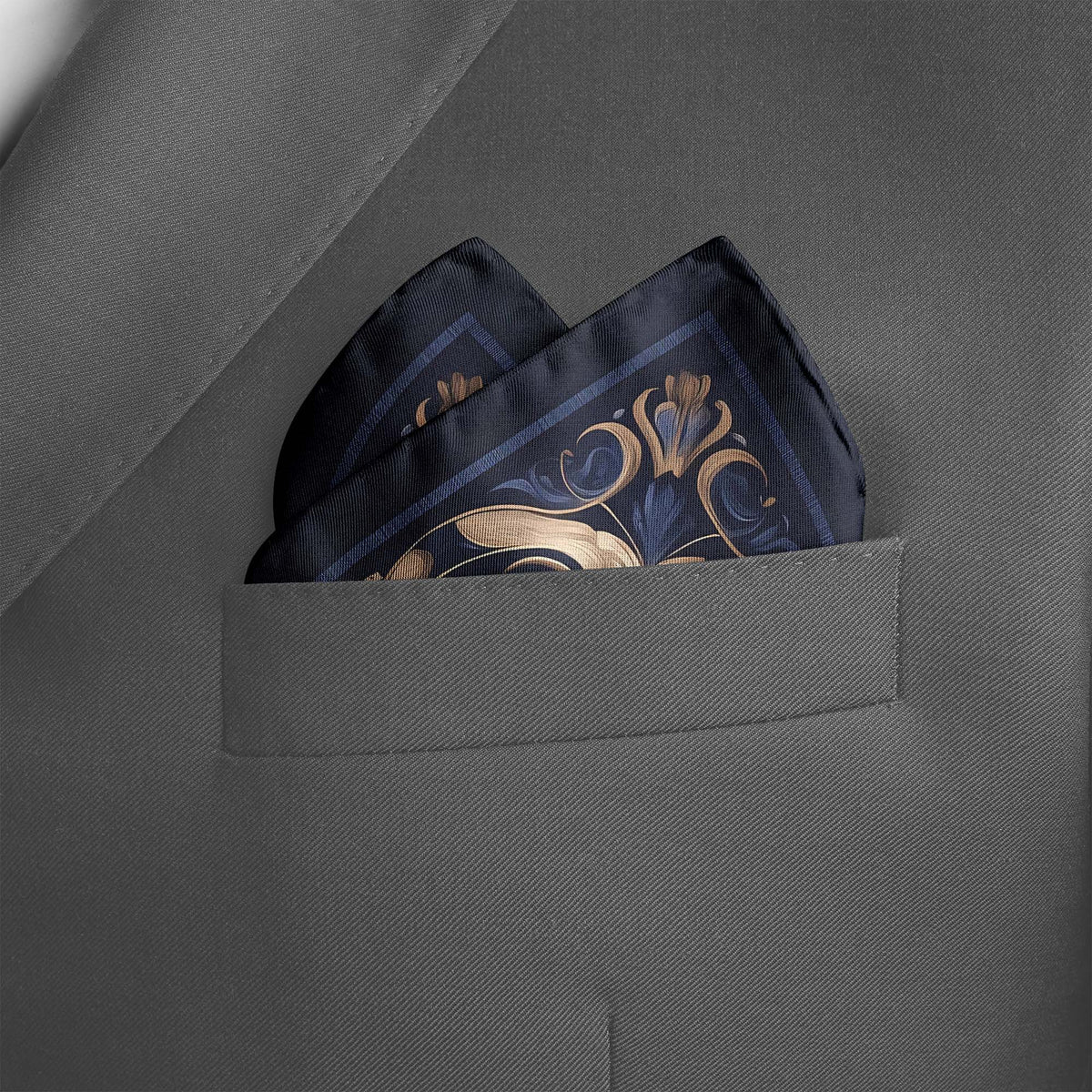Genuine Silk Midnight and Bronze Venetian Filigree Pocket Square