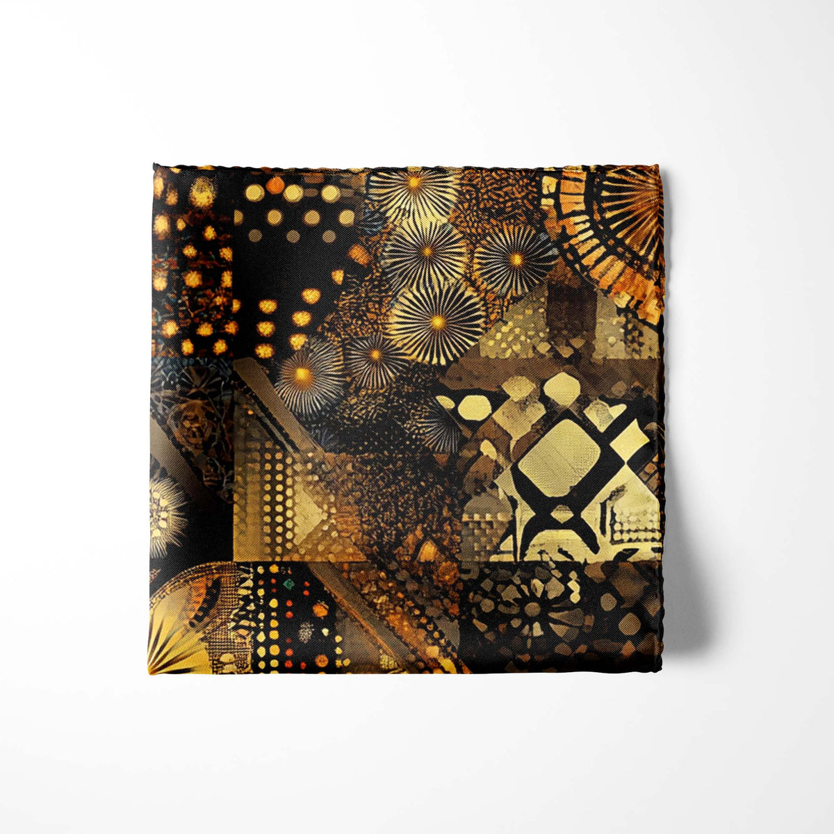 Genuine Silk Amber Mosaic and Midnight Lights Pocket Square