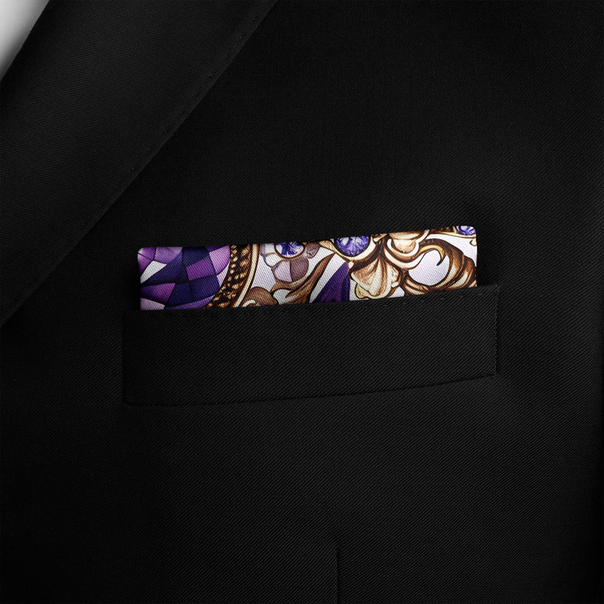 Genuine Silk Amethyst Jewel and Lisianthus Floral Pocket Square