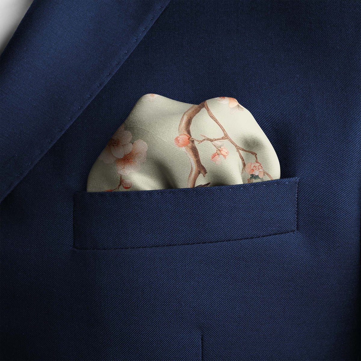 Genuine Silk Birdsong and Peach Blossom Reverie Pocket Square