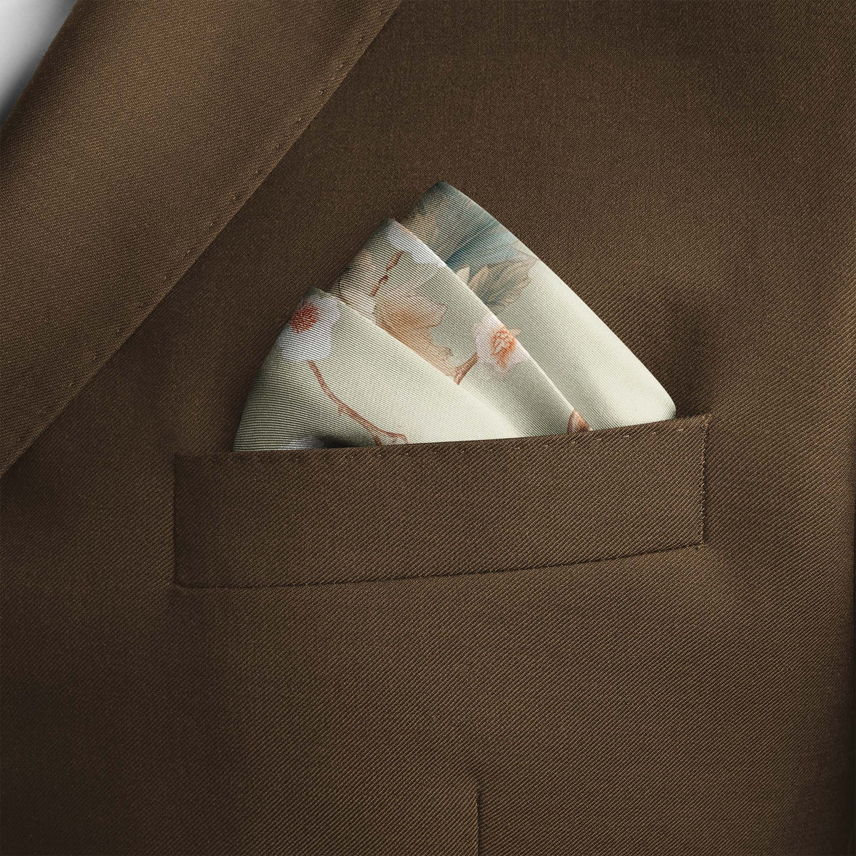 Genuine Silk Birdsong and Peach Blossom Reverie Pocket Square