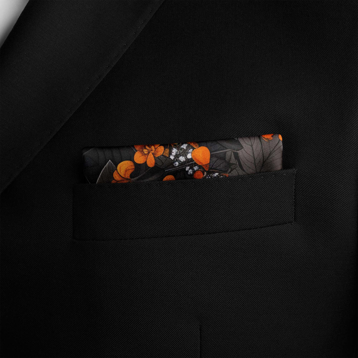 Genuine Silk Black Amber Wild Bloom Pocket Square