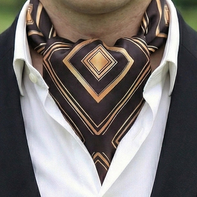 Genuine Silk Black Gold Prism Diamonds Ascot Cravat