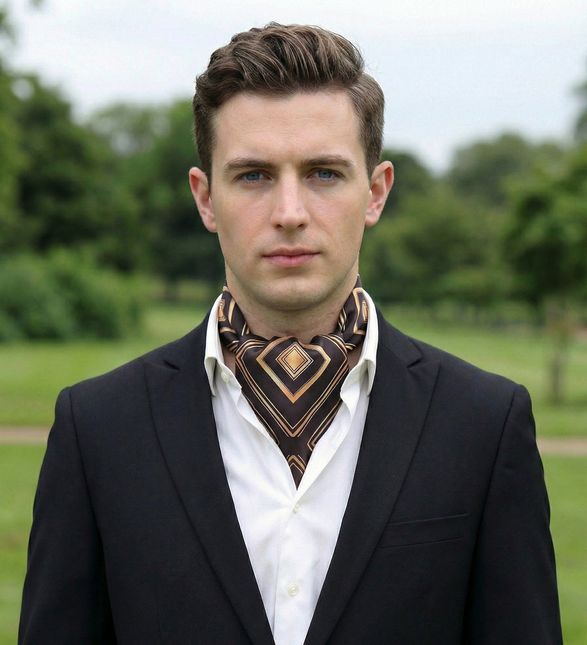 Genuine Silk Black Gold Prism Diamonds Ascot Cravat