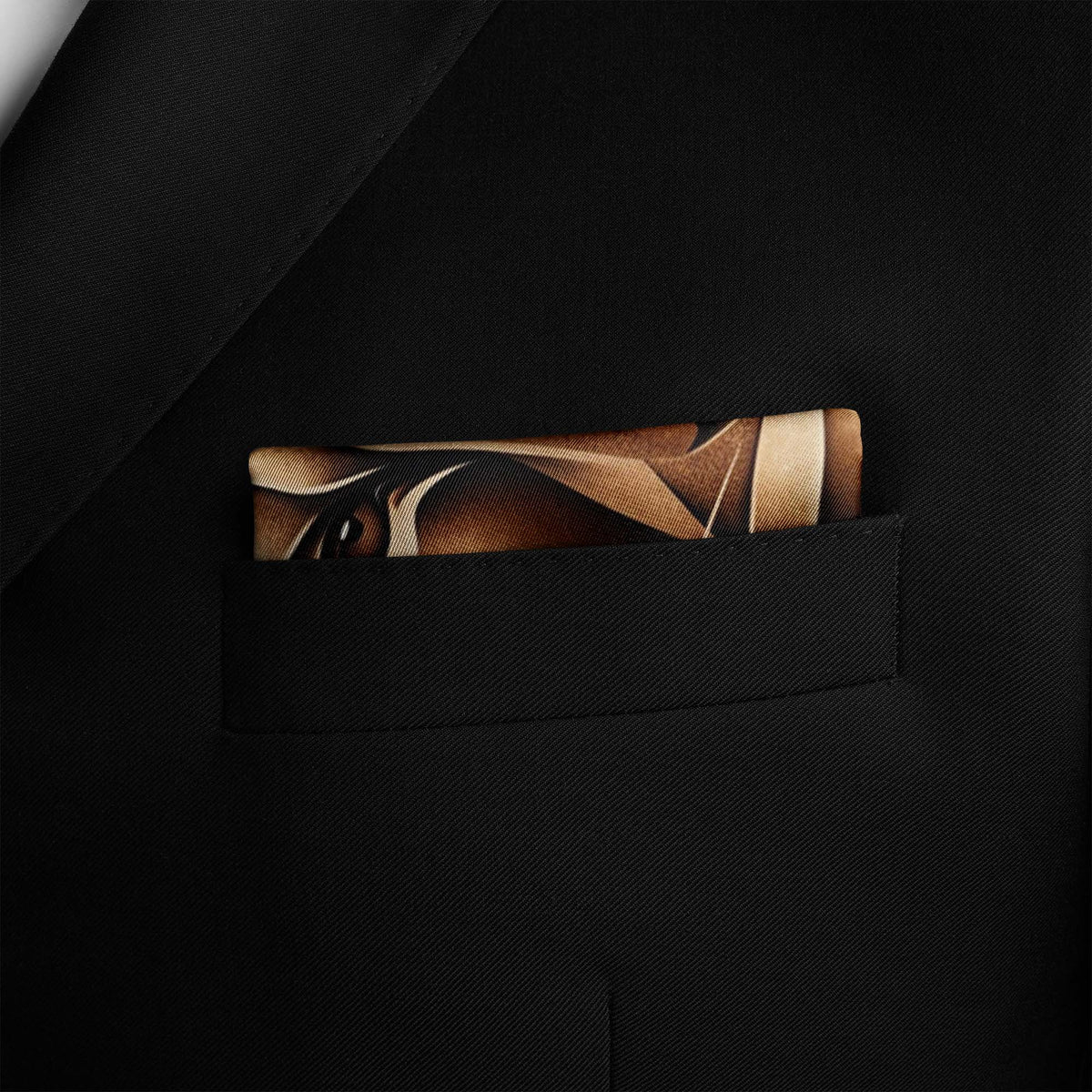 Genuine Silk Black with Gold Lion Pocket Square