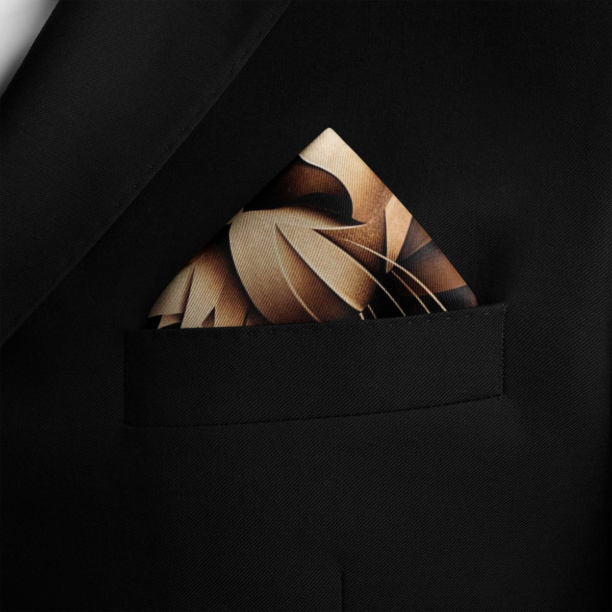 Genuine Silk Black with Gold Lion Pocket Square