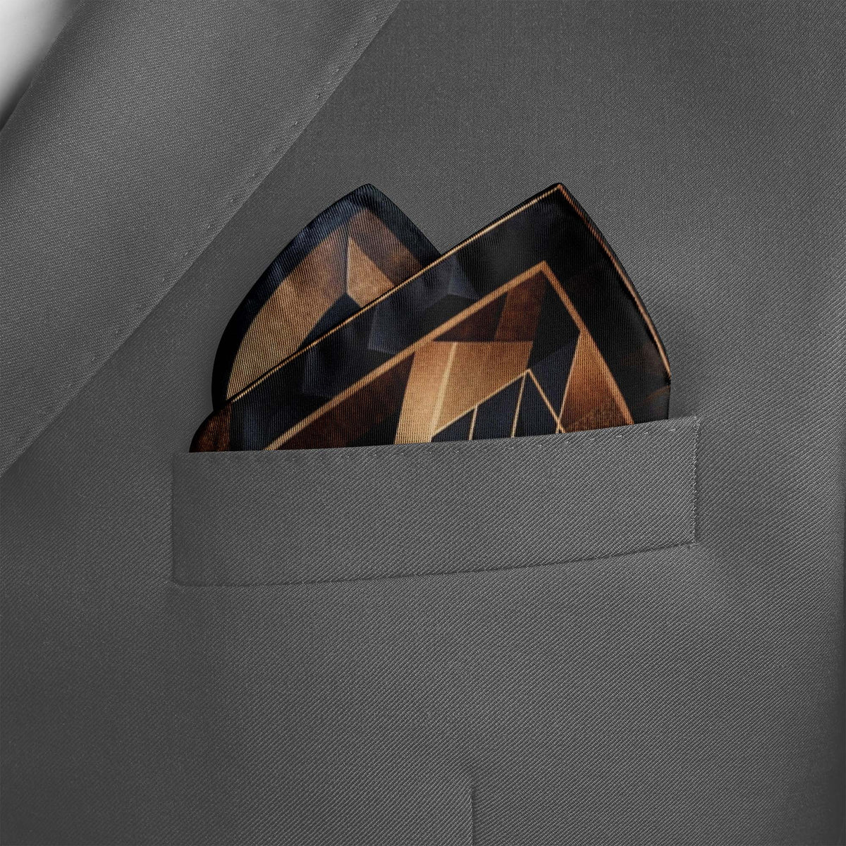 Genuine Silk Black with Gold Lion Pocket Square