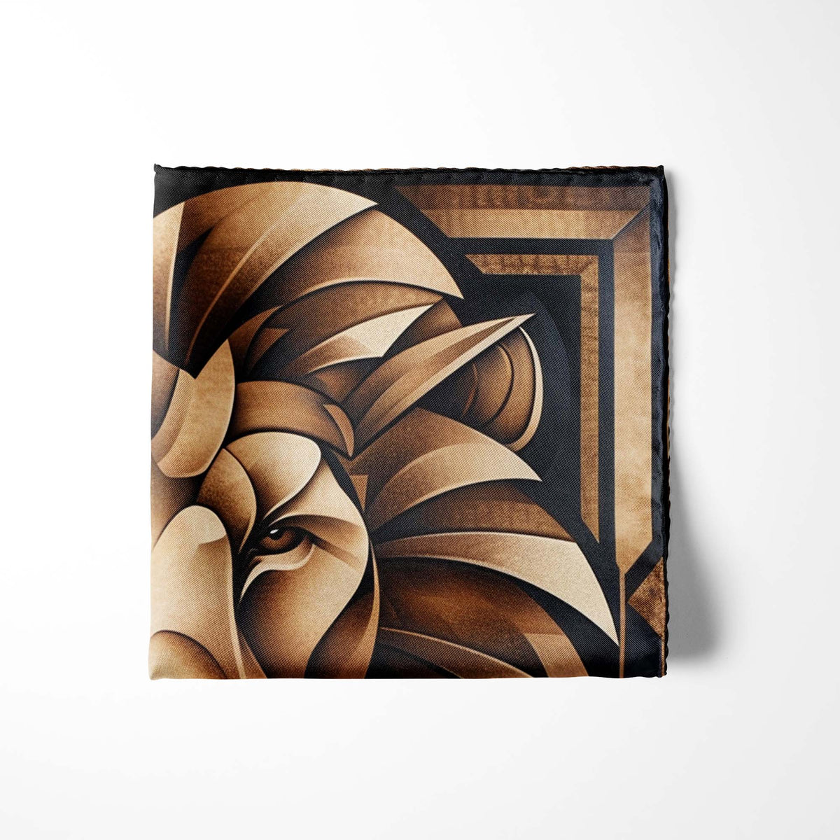 Genuine Silk Black with Gold Lion Pocket Square