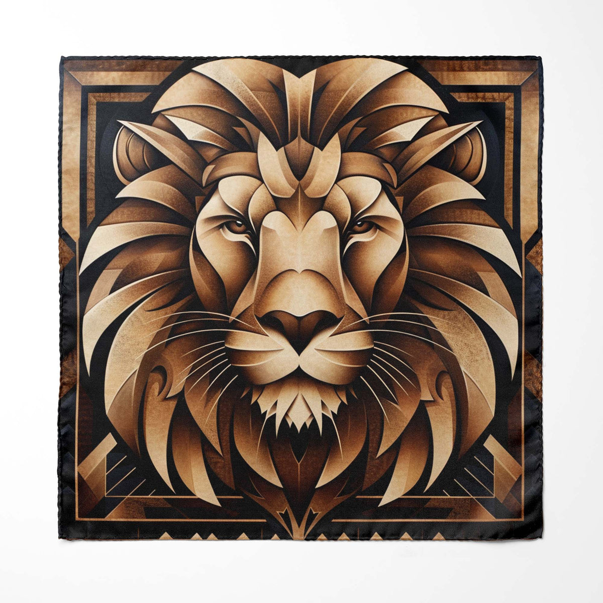 Genuine Silk Black with Gold Lion Pocket Square