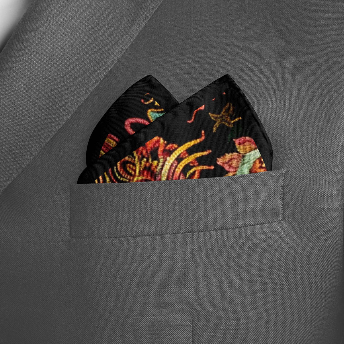 Genuine Silk Black with Gold Traditional Chinese Dragon Pocket Square