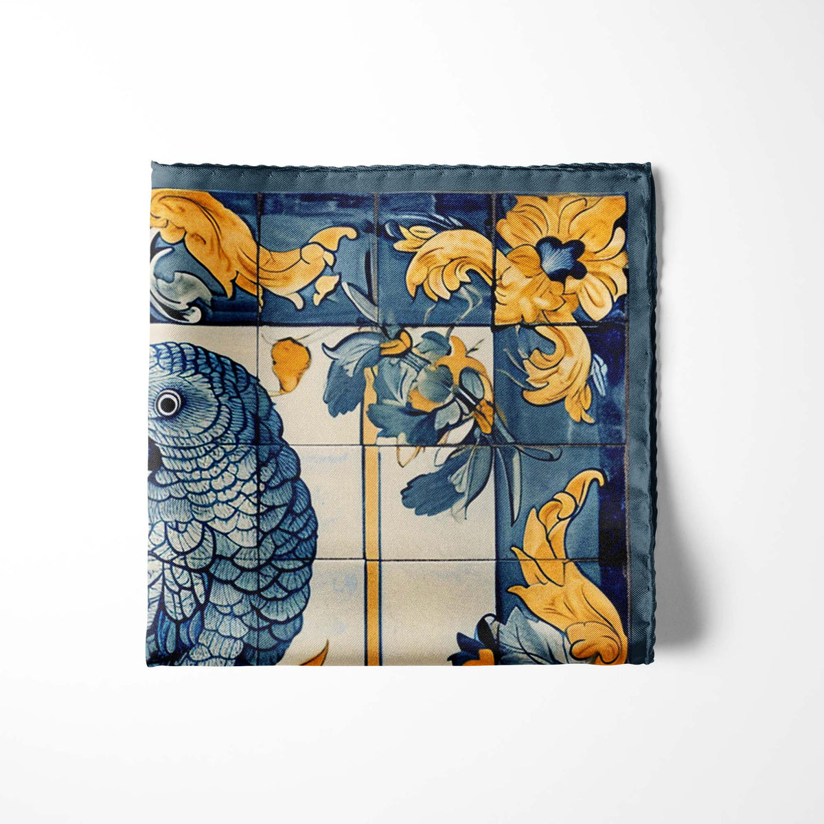 Genuine Silk Blue Parrot Floral Pocket Square