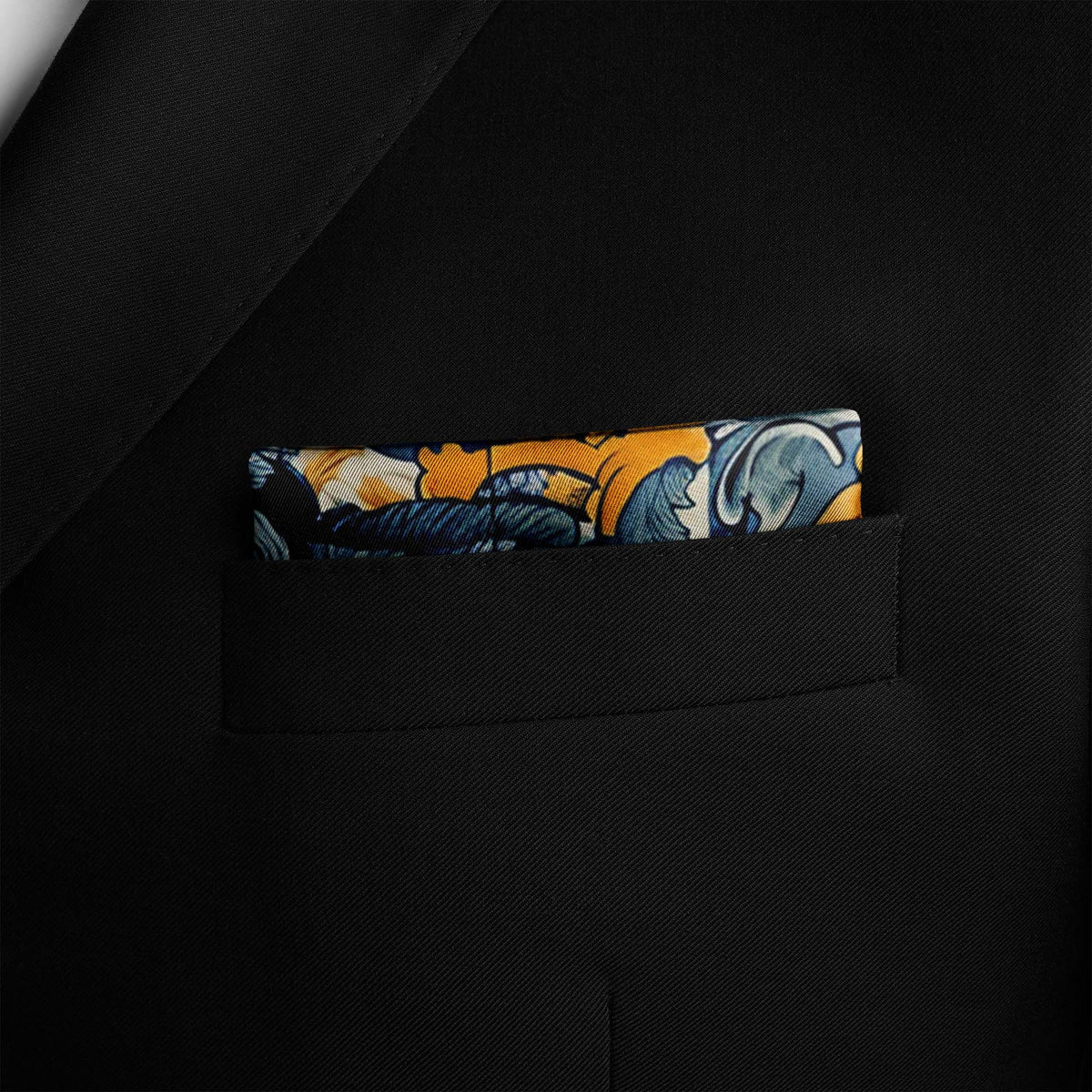 Genuine Silk Blue Parrot Floral Pocket Square