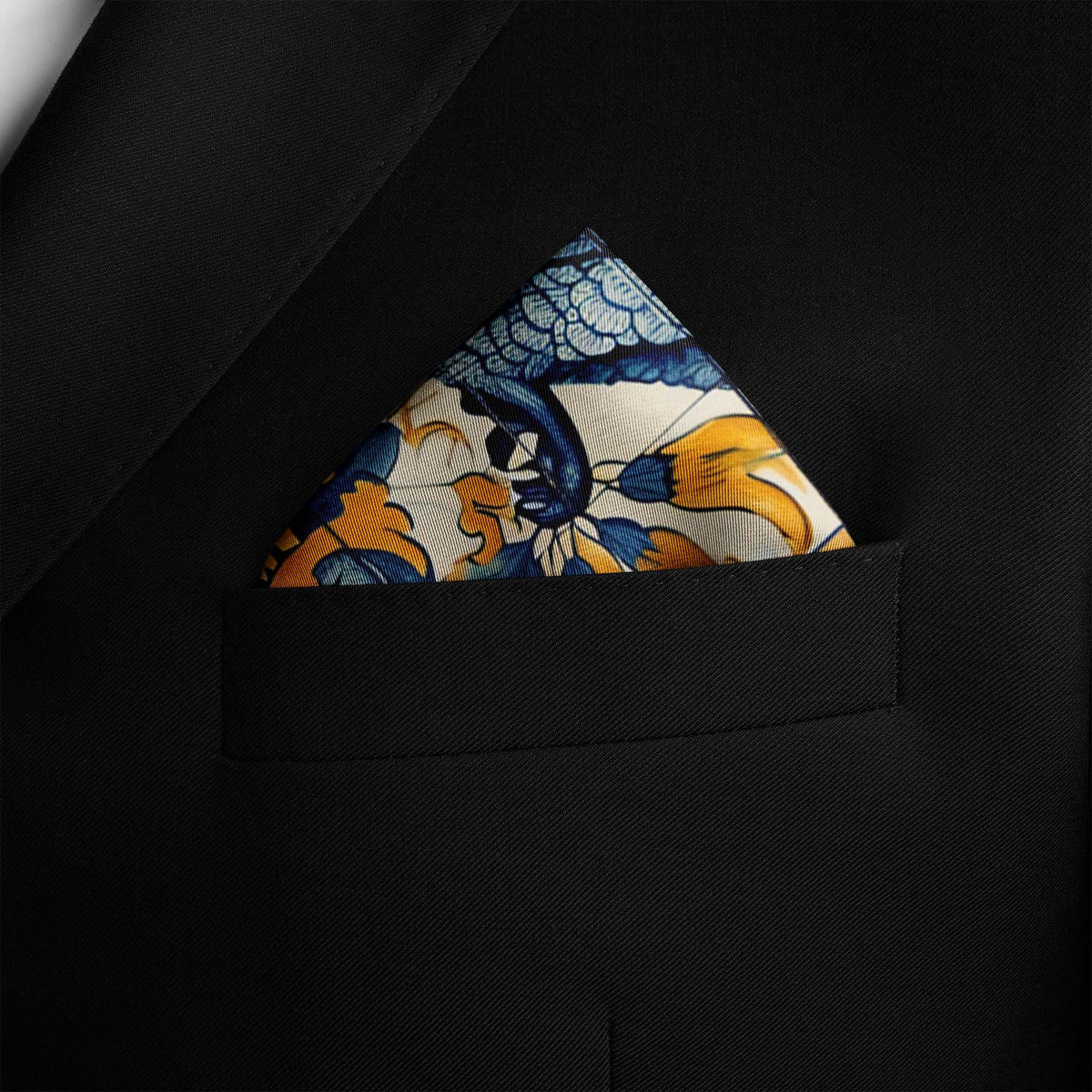 Genuine Silk Blue Parrot Floral Pocket Square