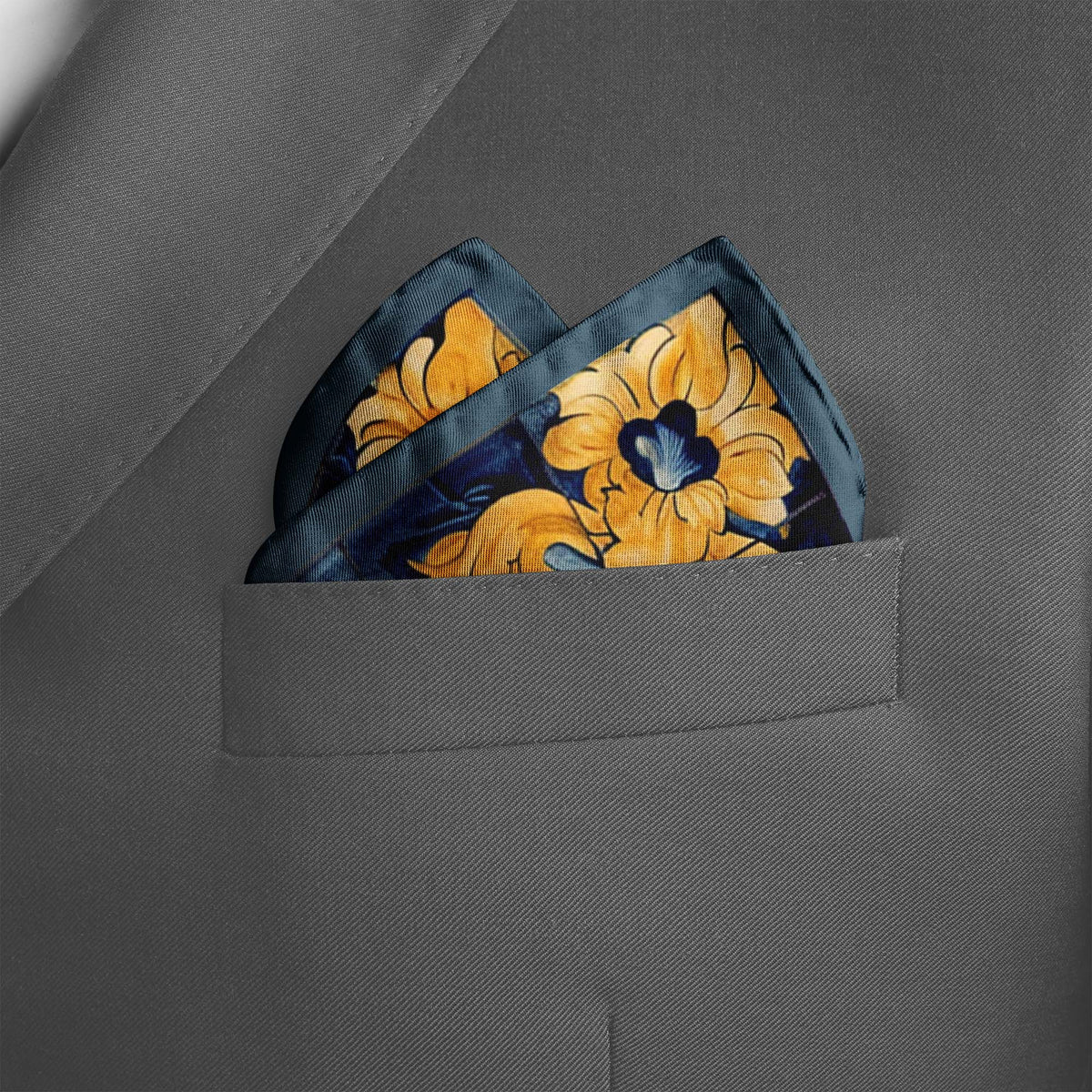 Genuine Silk Blue Parrot Floral Pocket Square