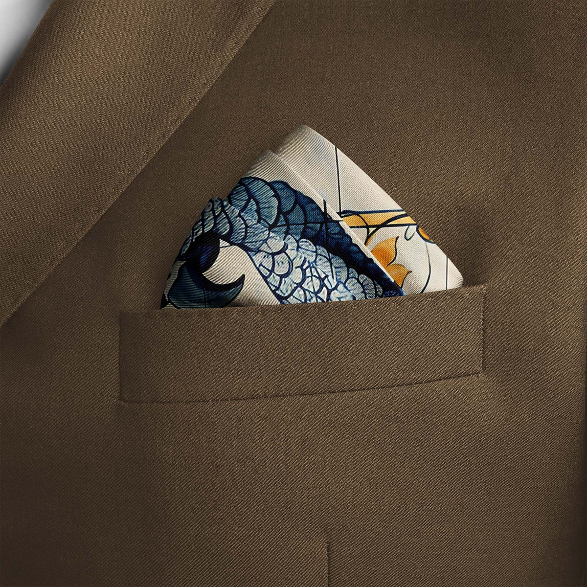 Genuine Silk Blue Parrot Floral Pocket Square