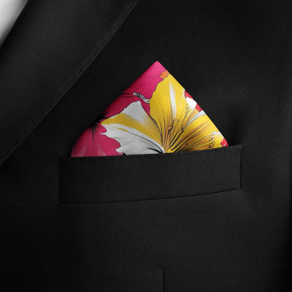 Genuine Silk Carnival Bloom and Scarlet Stripe Pocket Square