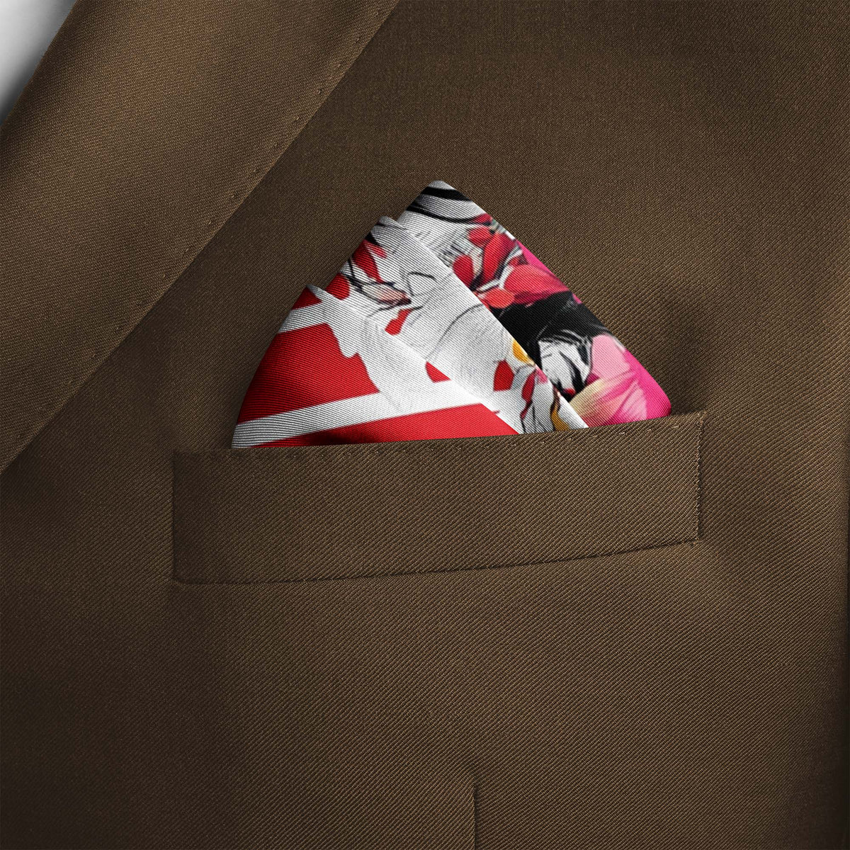 Genuine Silk Carnival Bloom and Scarlet Stripe Pocket Square