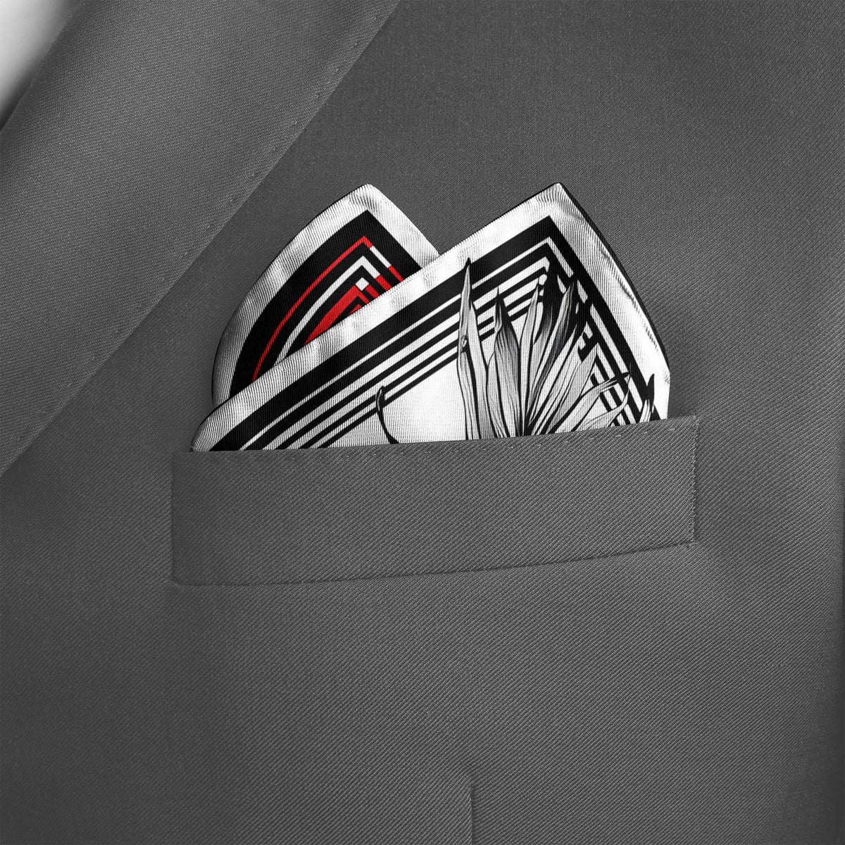 Genuine Silk Carnival Bloom and Scarlet Stripe Pocket Square