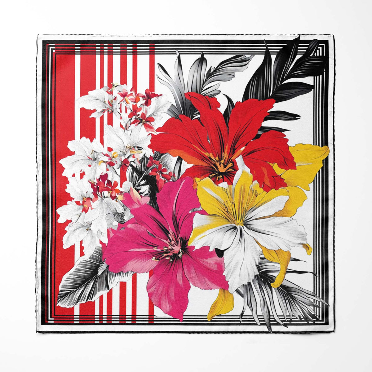 Genuine Silk Carnival Bloom and Scarlet Stripe Pocket Square