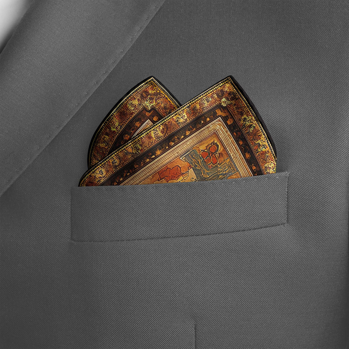 Genuine Silk Celestial Compass and Zodiac Fresco Pocket Square