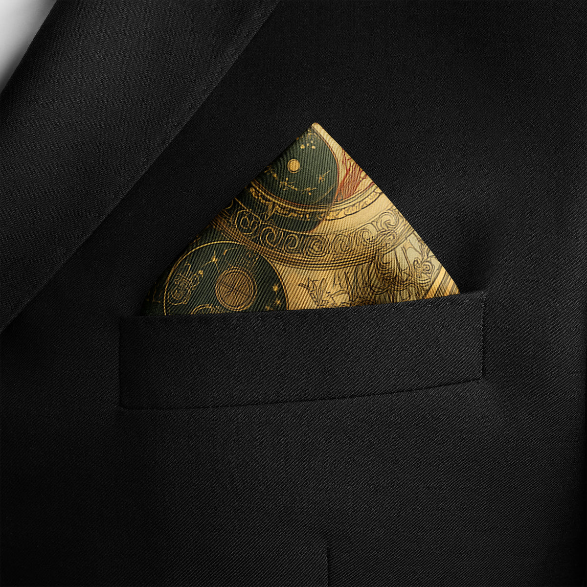 Genuine Silk Celestial Phoenix Yin Yang Pocket Square