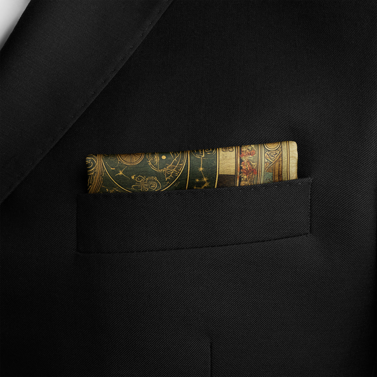 Genuine Silk Celestial Phoenix Yin Yang Pocket Square