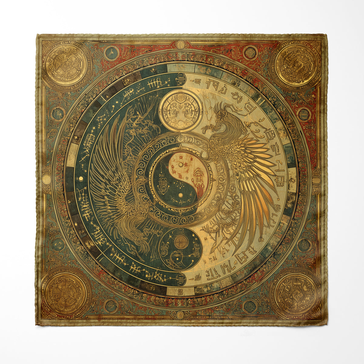 Genuine Silk Celestial Phoenix Yin Yang Pocket Square