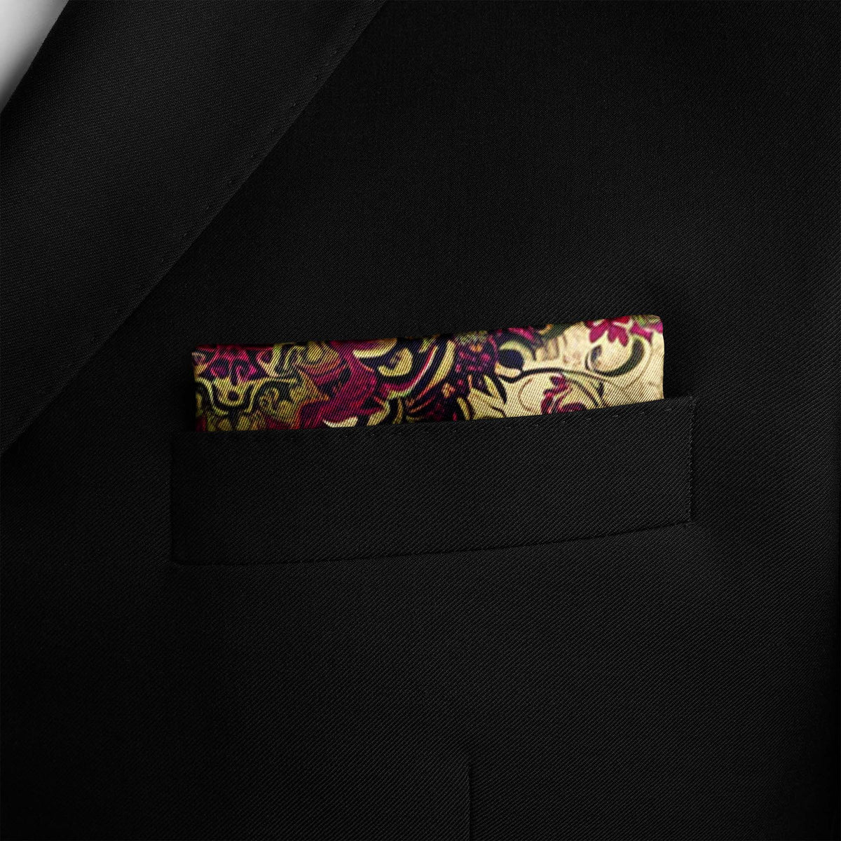 Genuine Silk Cream & Raspberry Imperial Tapestry Pocket Square