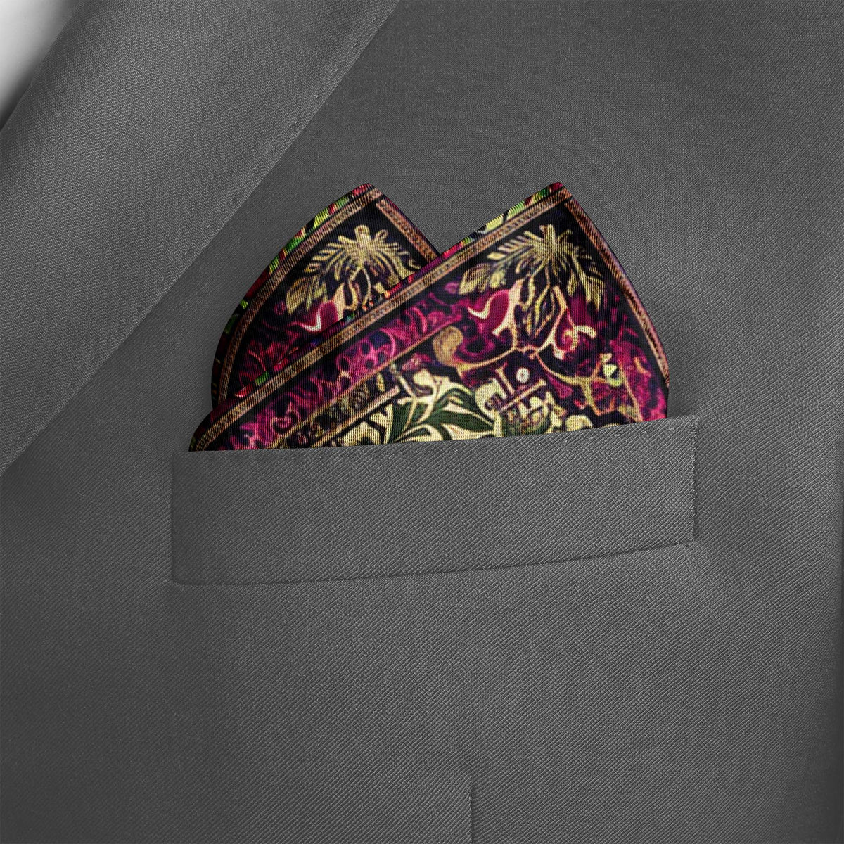 Genuine Silk Cream & Raspberry Imperial Tapestry Pocket Square