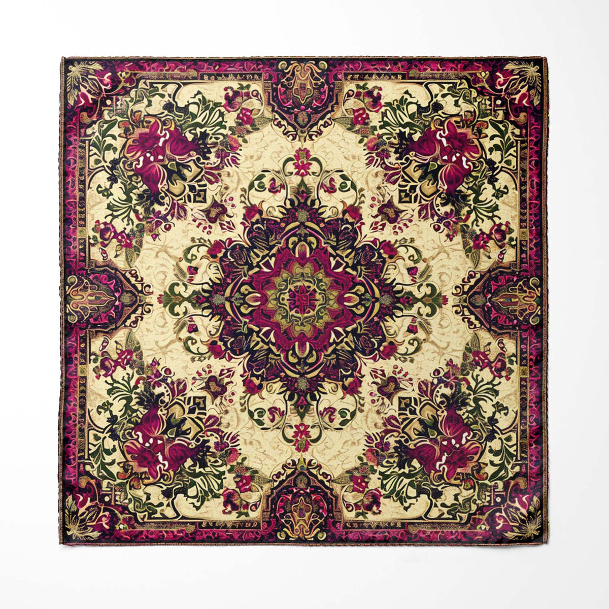 Genuine Silk Cream & Raspberry Imperial Tapestry Pocket Square