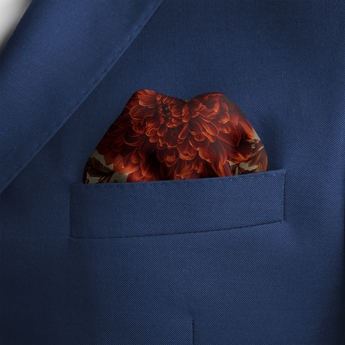 Genuine Silk Crimson Chrysanthemum Heritage Pocket Square