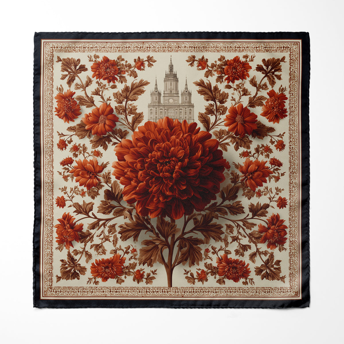 Genuine Silk Crimson Chrysanthemum Heritage Pocket Square