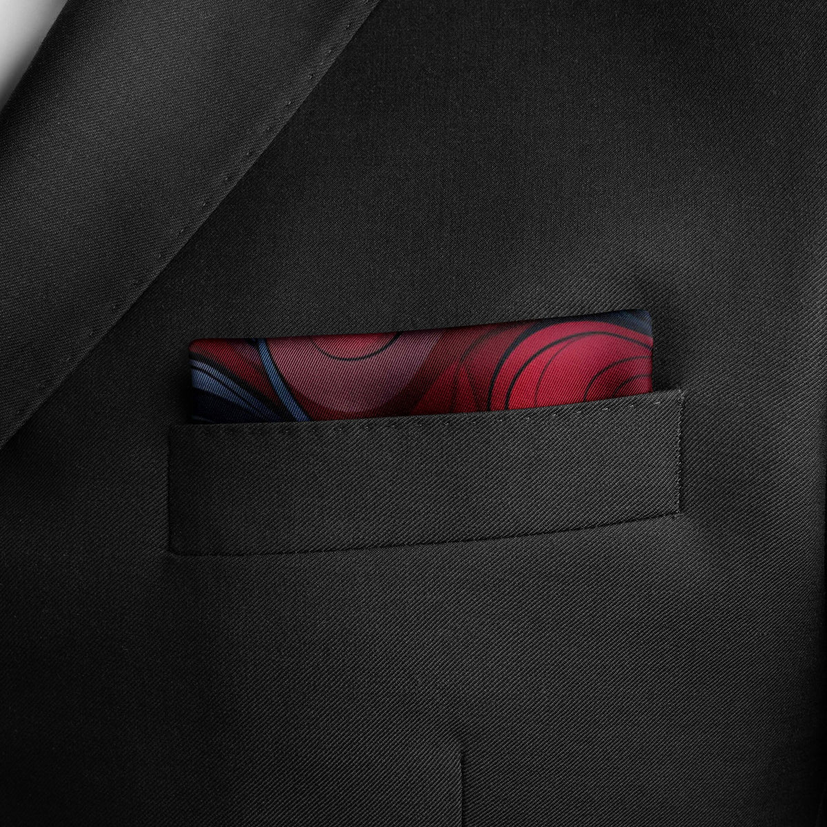 Genuine Silk Crimson Hearts Swirl Pocket Square