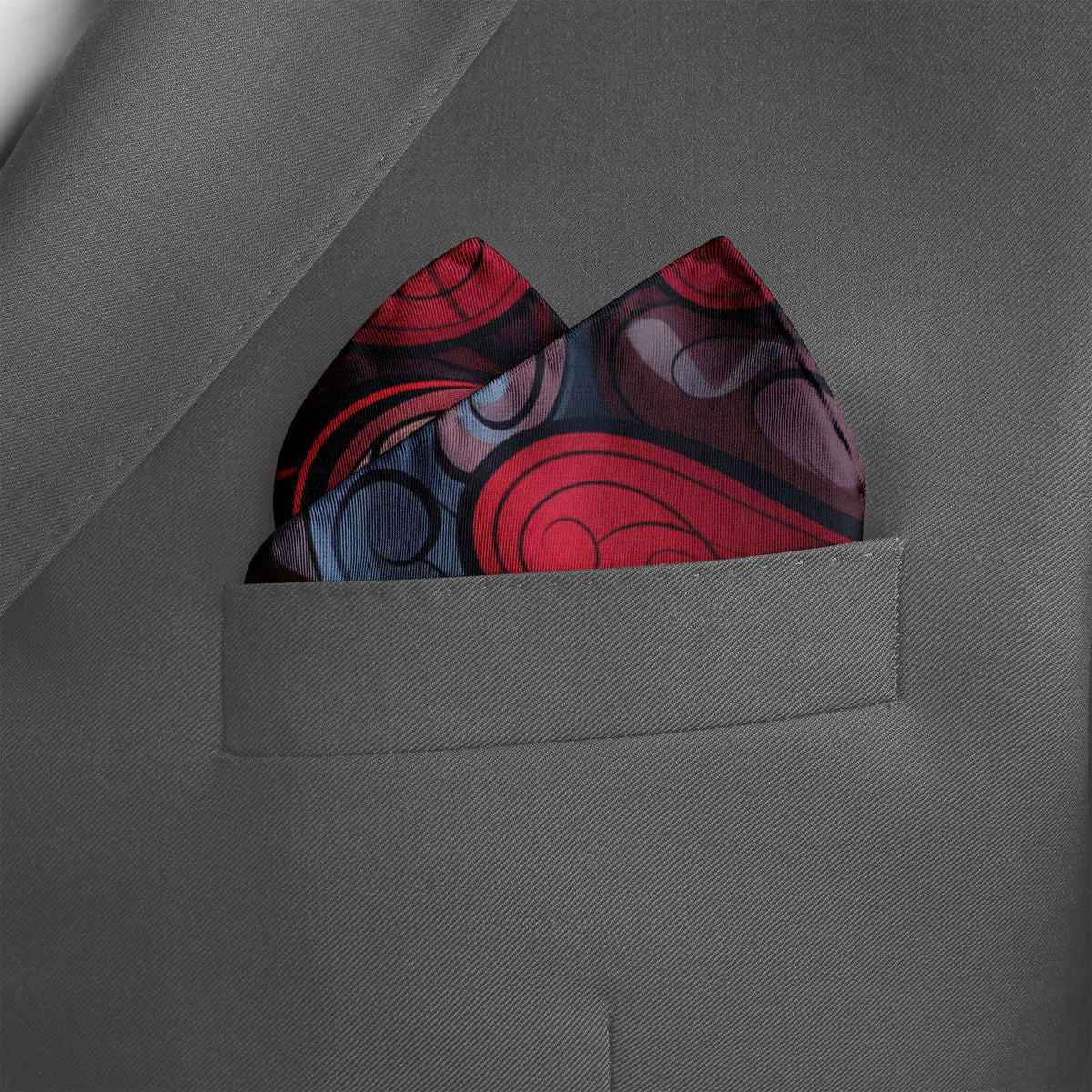 Genuine Silk Crimson Hearts Swirl Pocket Square