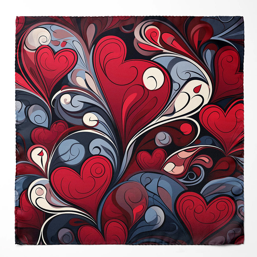 Genuine Silk Crimson Hearts Swirl Pocket Square