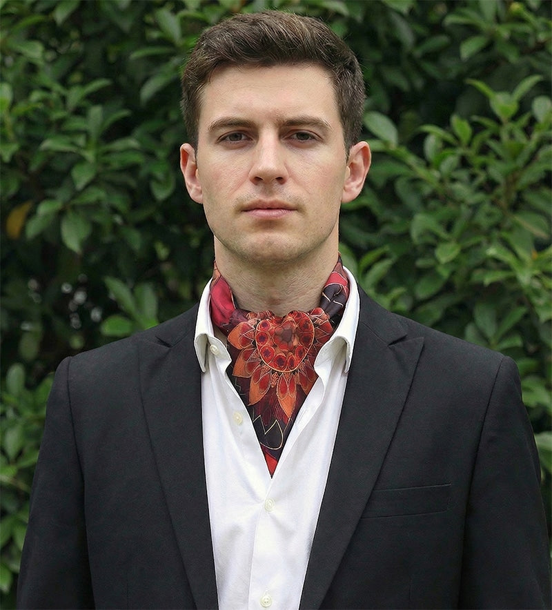 Genuine Silk Crimson Mandala Bloom Ascot Cravat