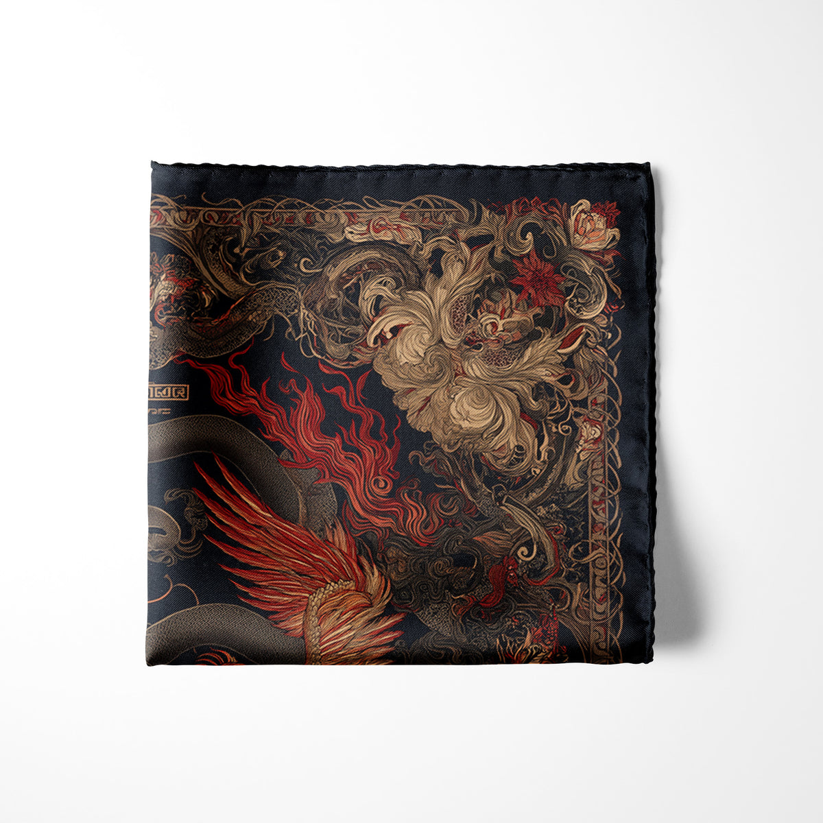 Genuine Silk Crimson Tiger Phoenix Pocket Square