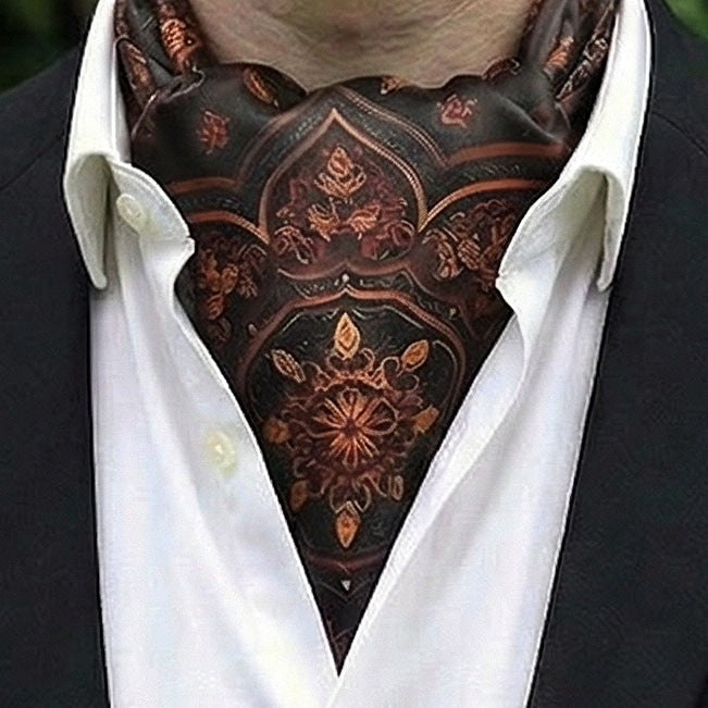 Genuine Silk Emerald Baroque Medallion Ascot Cravat