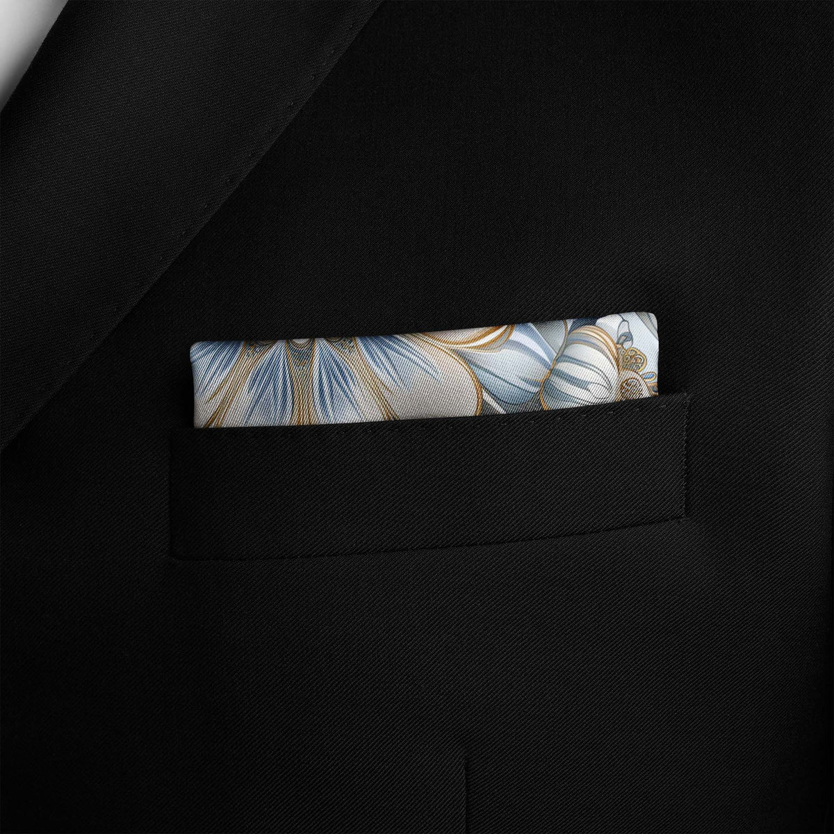 Genuine Silk Frosted Blue and Gold Mandala Pocket Square