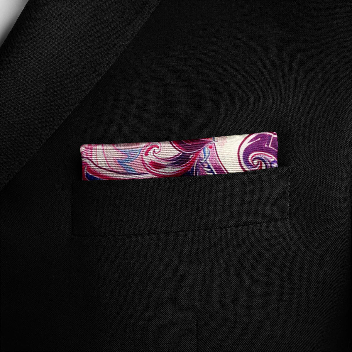Genuine Silk Fuchsia Paisley and Electric Bloom Pocket Square