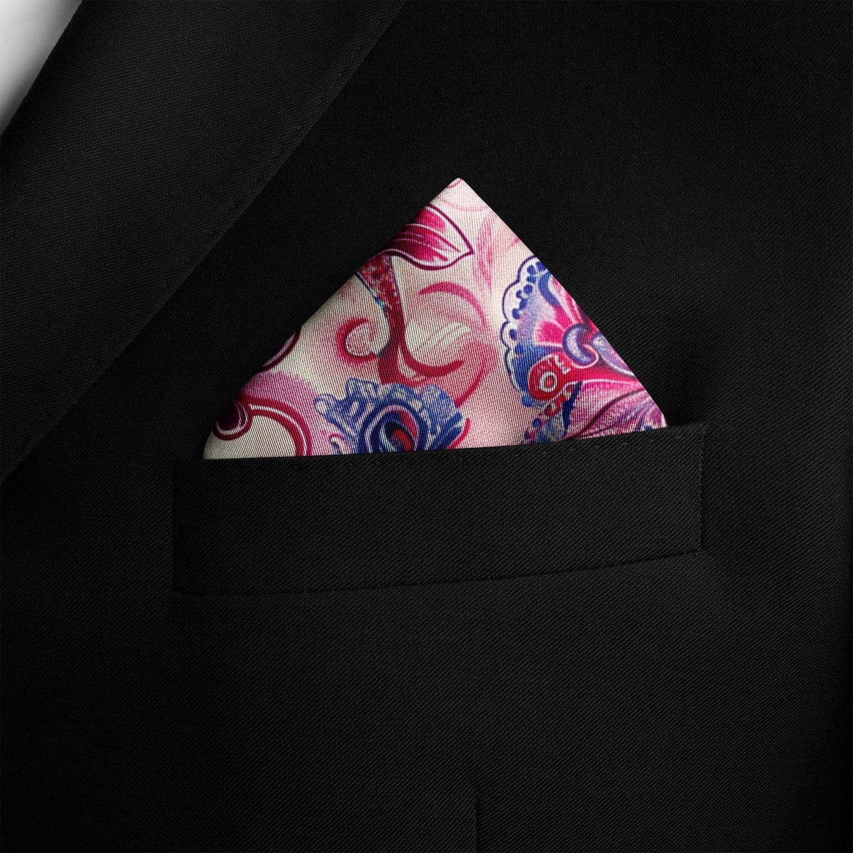 Genuine Silk Fuchsia Paisley and Electric Bloom Pocket Square
