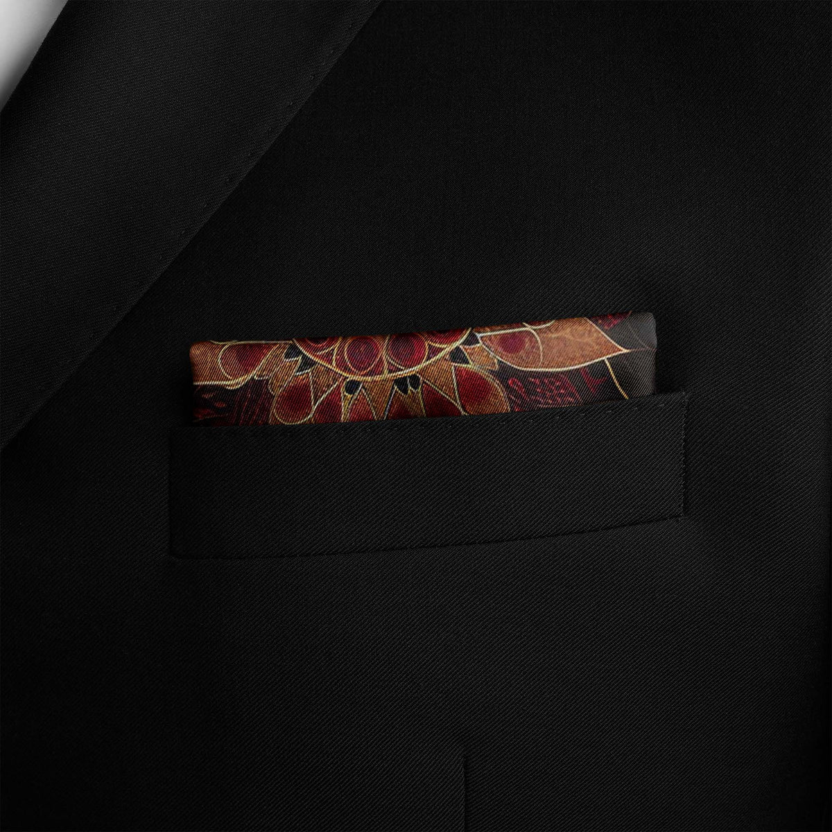 Genuine Silk Garnet Mandala and Royal Lotus Pocket Square