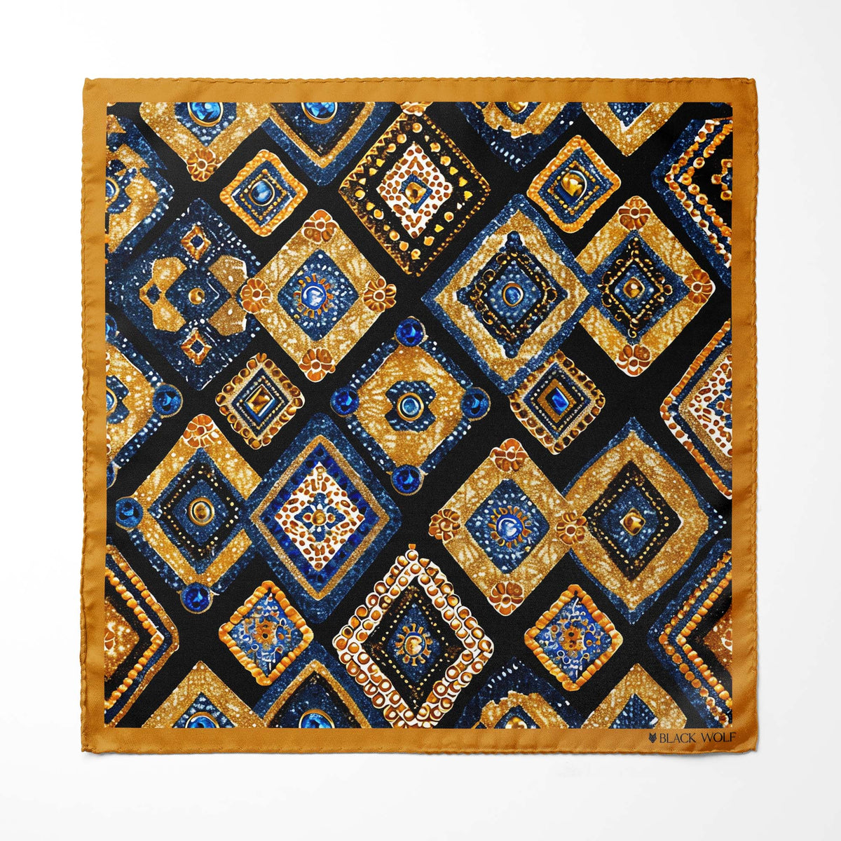 Genuine Silk Geometric Midnight Bazaar Blue & Gold Ascot Cravat