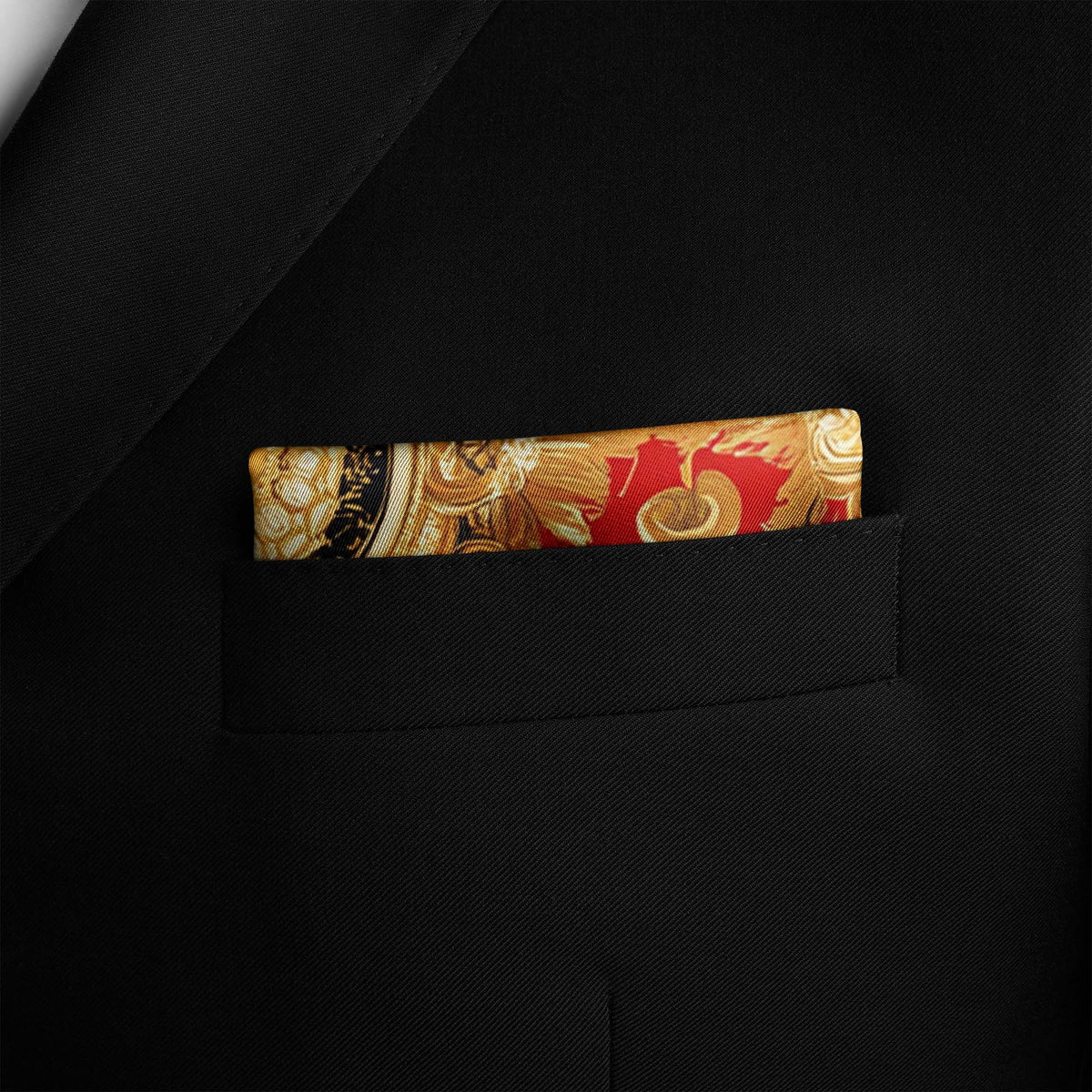 Genuine Silk Gold Baroque with White Roses Pocket Square