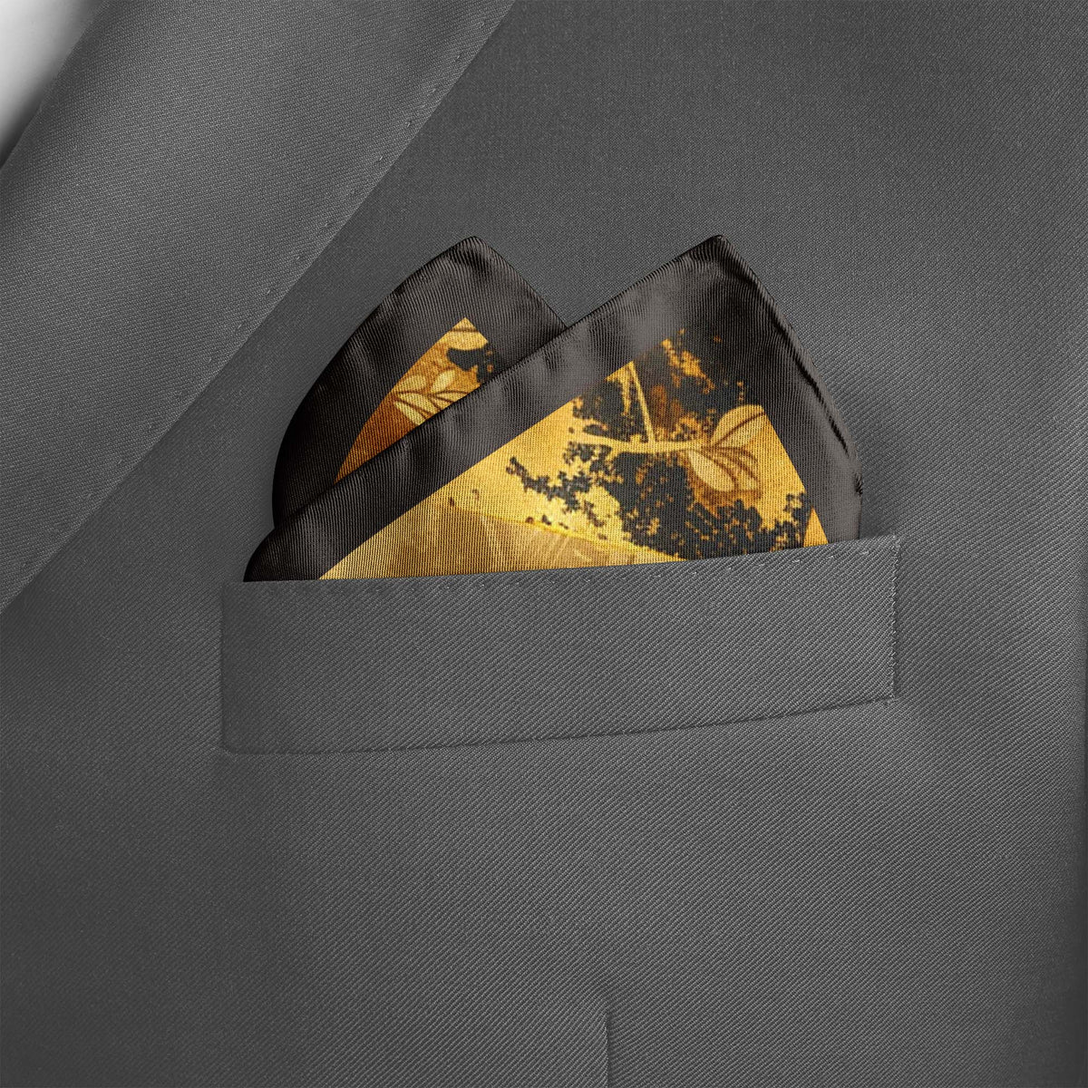 Genuine Silk Gold Floral Cranes Pocket Square
