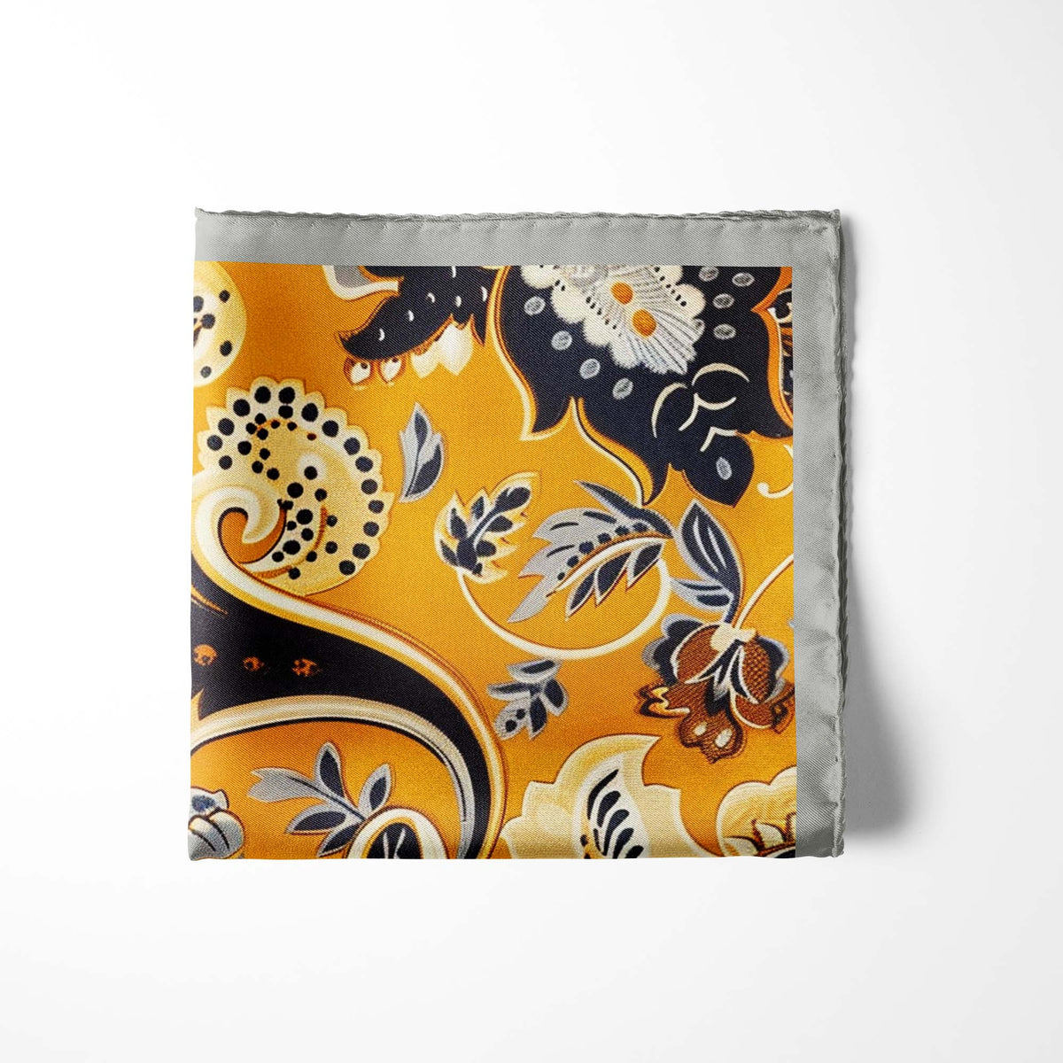 Genuine Silk Golden Paisley Reverie Pocket Square
